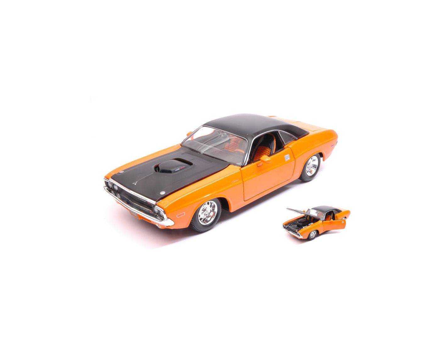 Maisto MI32518 DODGE CHALLENGER R T 1970 ORANGE BLACK 1 24 Modellino