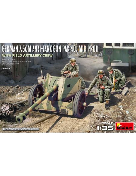 MINIART MIN35400 GERMAN 7,5 cm ANTI-TANK GUN PAK 40 MID PROD.W/ARTILLERY CREW KIT 1:35 Modellino