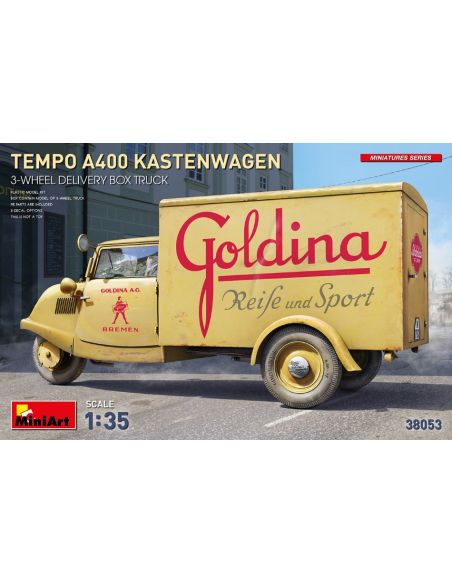 MINIART MIN38053 TEMPO A400 KASTENWAGEN 3-WHEEL DELIVERY BOX TRUCK KIT 1:35 Modellino