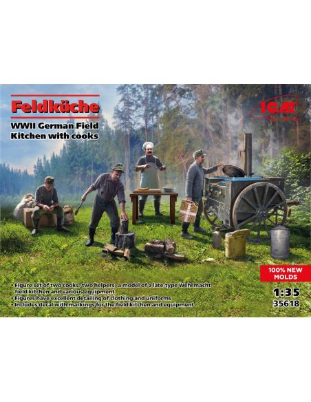 ICM ICM35618 FELDKUCKE WWII GERMAN FIELD KITCHEN WITH COOKS KIT 1:35 Modellino