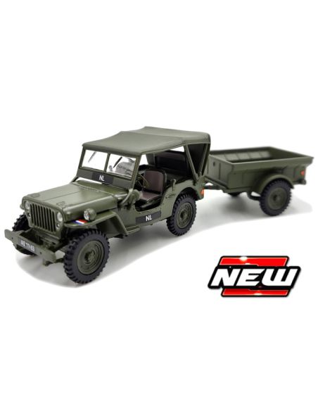 CARARAMA CANECAF-02 NECAF 1/4 TON MILITARY VEHICLE NL 1955 CLOSED TOP + REMORQUE 1:43 Modellino