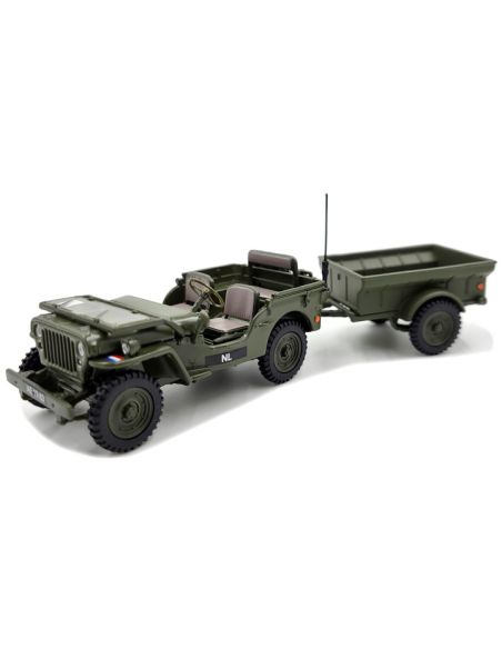 CARARAMA CANECAF-04 NECAF 1/4 TON MILITARY VEHICLE NL 1955 OPEN TOP + REMORQUE 1:43 Modellino