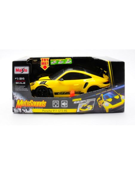 MAISTO MI81733Y MOTORSOUND PORSCHE 911 GT3 RS YELLOW LUCE E SUONO 1:24 Modellino