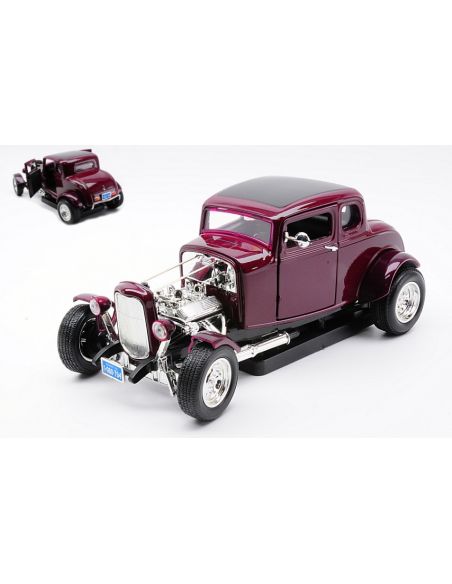 MOTORMAX MTM73172B FORD HOT ROD NEWSTALGIA (OPEN HOOD) 5-WINDOW COUPE' BURGUNDY 1:18 Modellino