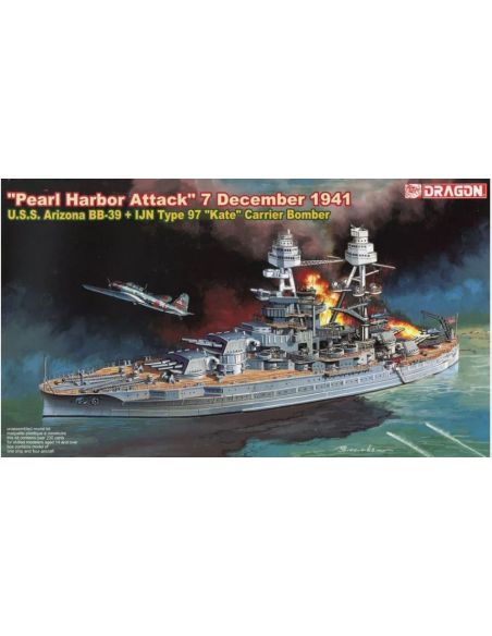 DRAGON D7127 U.S.S. ARIZONA BB-39 PEARL HARBOR ATTACK W/TYPE 97 KATE KIT 1:700 Modellino