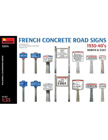 MINIART MIN35674 FRENCH CONCRETE ROAD SIGNS 1930-40 NORTH & EAST KIT 1:35 Modellino