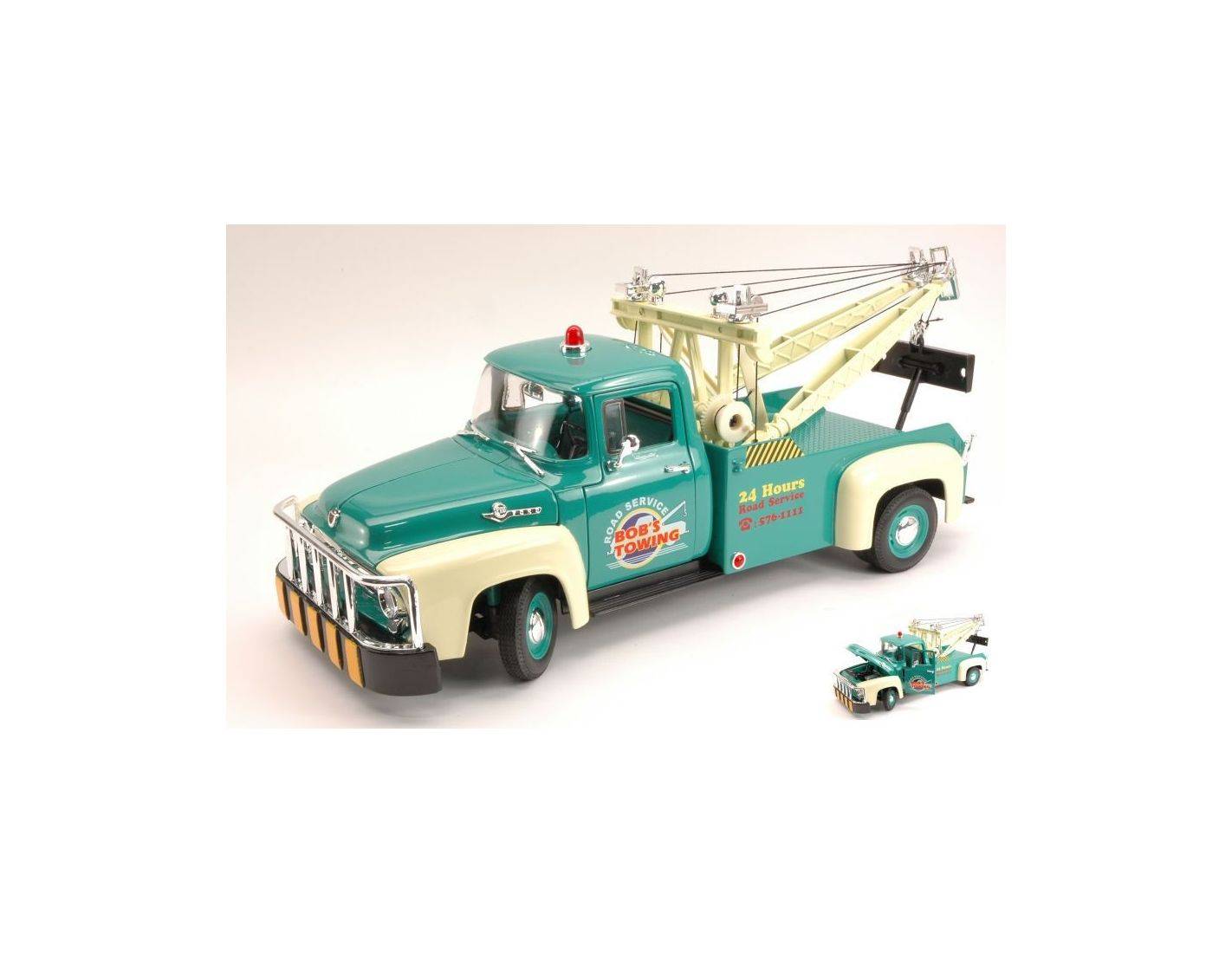 Welly WE9834 FORD F 100 TOW TRUCK 1956 GREEN/CREAM 1:18 Modellino