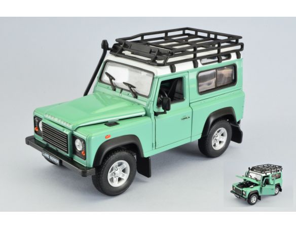 Welly WE22498SPGREEN LAND ROVER DEFENDER LIGHT GREEN/WHITE W/ROOF RACK 1:24 Modellino