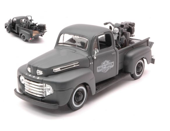 MAISTO MI32185D FORD F1 PICK UP 1948 W/HARLEY DAVIDSON WLA FLATHEAD MATT GREY 1:24 Modellino