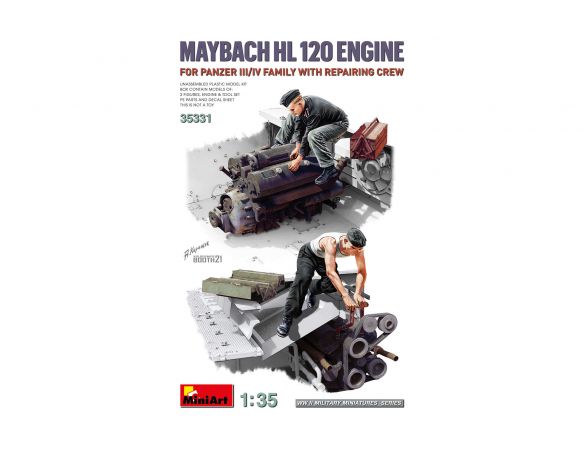 MINIART MIN35331 MAYBACH HL 120 ENGINE W/REPAIR CREW KIT 1:35 Modellino