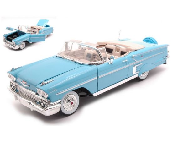 MOTORMAX MTM73112B CHEVROLET IMPALA 1958 LIGHT BLUE 1:18 Modellino