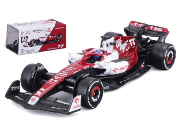 BBURAGO BU38068B ALFA ROMEO F1 C42 N.77 VALTTERI BOTTAS 2022 SIGNATURE W/HELMET 1:43 Modellino