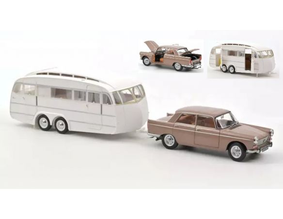 NOREV NV184837 PEUGEOT 404 1965 BROWN METALLIC WITH CARAVAN HENON 1:18 Modellino