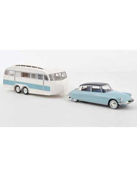 NOREV NV181760 CITROEN DS 19 1959 BLEU NUAGE & CARAVAN HANON 1:18 Modellino