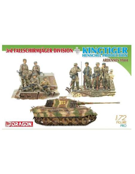 DRAGON D7400 3rd FJ DIV.+ KINGTIGER HENSCHEL TURRET KIT 1:35 Modellino