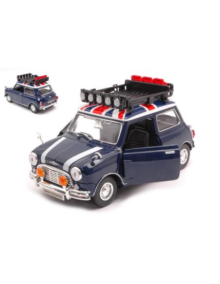 MOTORMAX MTM79741 MINI COOPER CLASSIC WITH ROOF RACK BULE/WHITE/RED 1:18 Modellino