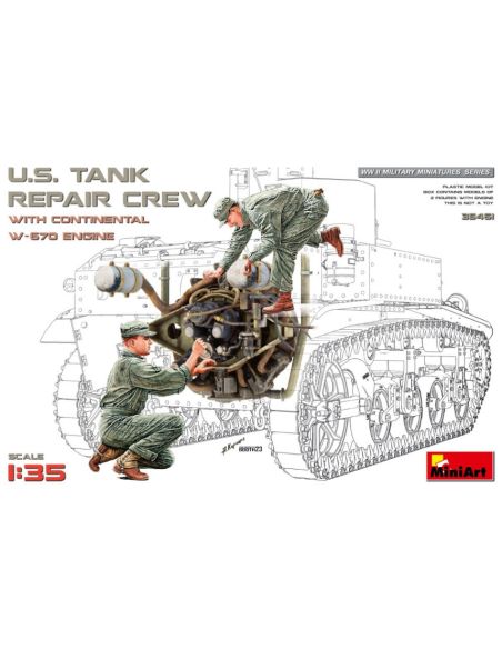 MINIART MIN35461 U.S. TANK REPAIR CREW w/CONTINENTAL W-670 ENGINE KIT 1:35 Modellino